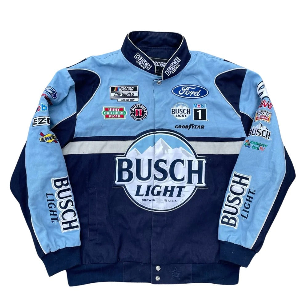 Formel 1 Vintage Racing Jacket (Herren Marineblau/Blau Busch Light Full Snap)