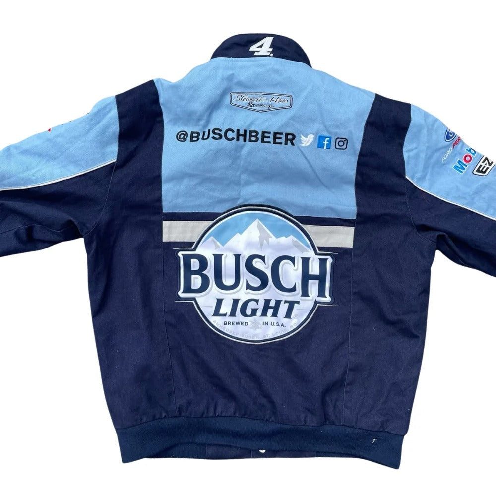 Formel 1 Vintage Racing Jacket (Herren Marineblau/Blau Busch Light Full Snap)